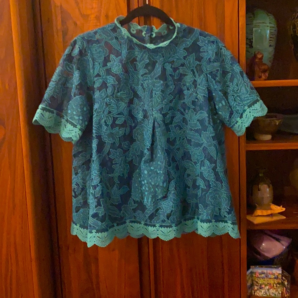 Forest green lace blouse with built in camisole